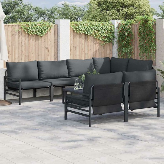 Ensemble de canapé de jardin avec coussin 7 pcs noir acier