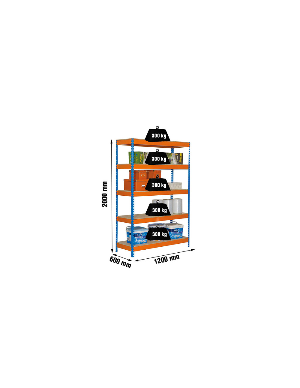 Etagère sans vis bricoforte 1206-5 chipboard bleu/orang/bois bleu/orange/bois 2000x1200x600 - simonrack