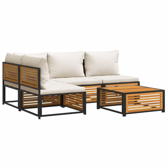 Salon de jardin avec coussins 5 pcs bois d'acacia solide