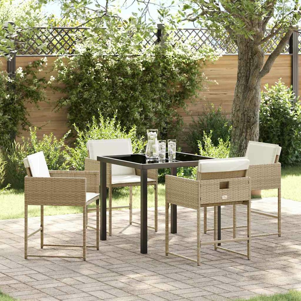Ensemble de salle à manger pour jardin 5 pcs beige polyrotin