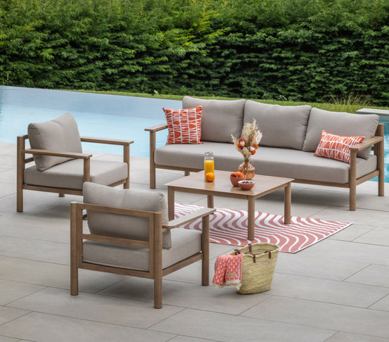 Salon de jardin en aluminium - 5 places - effet bois - avignon