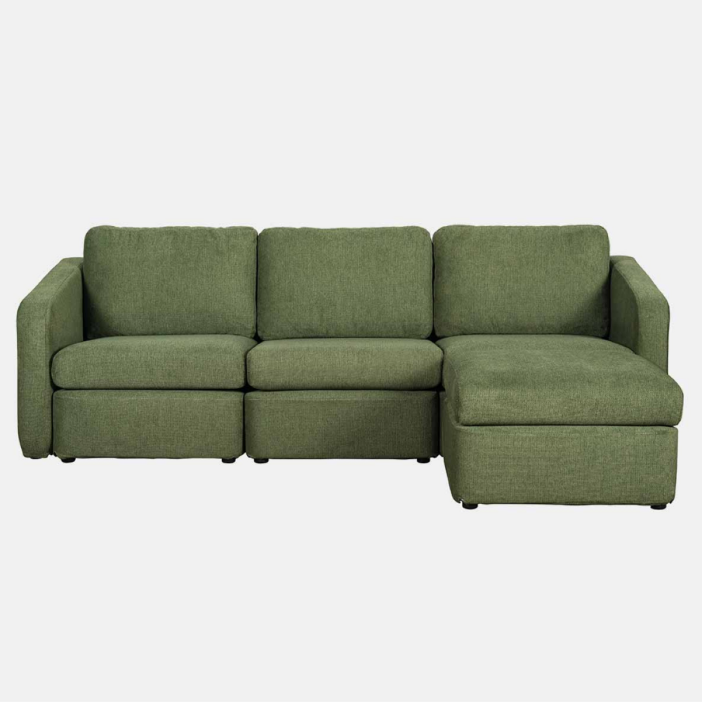 Canapé modulable 3 places vert avec pouf konekt