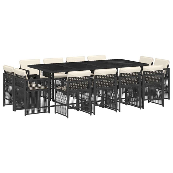 Ensemble à manger de jardin 13 pcs coussins noir résine tressée