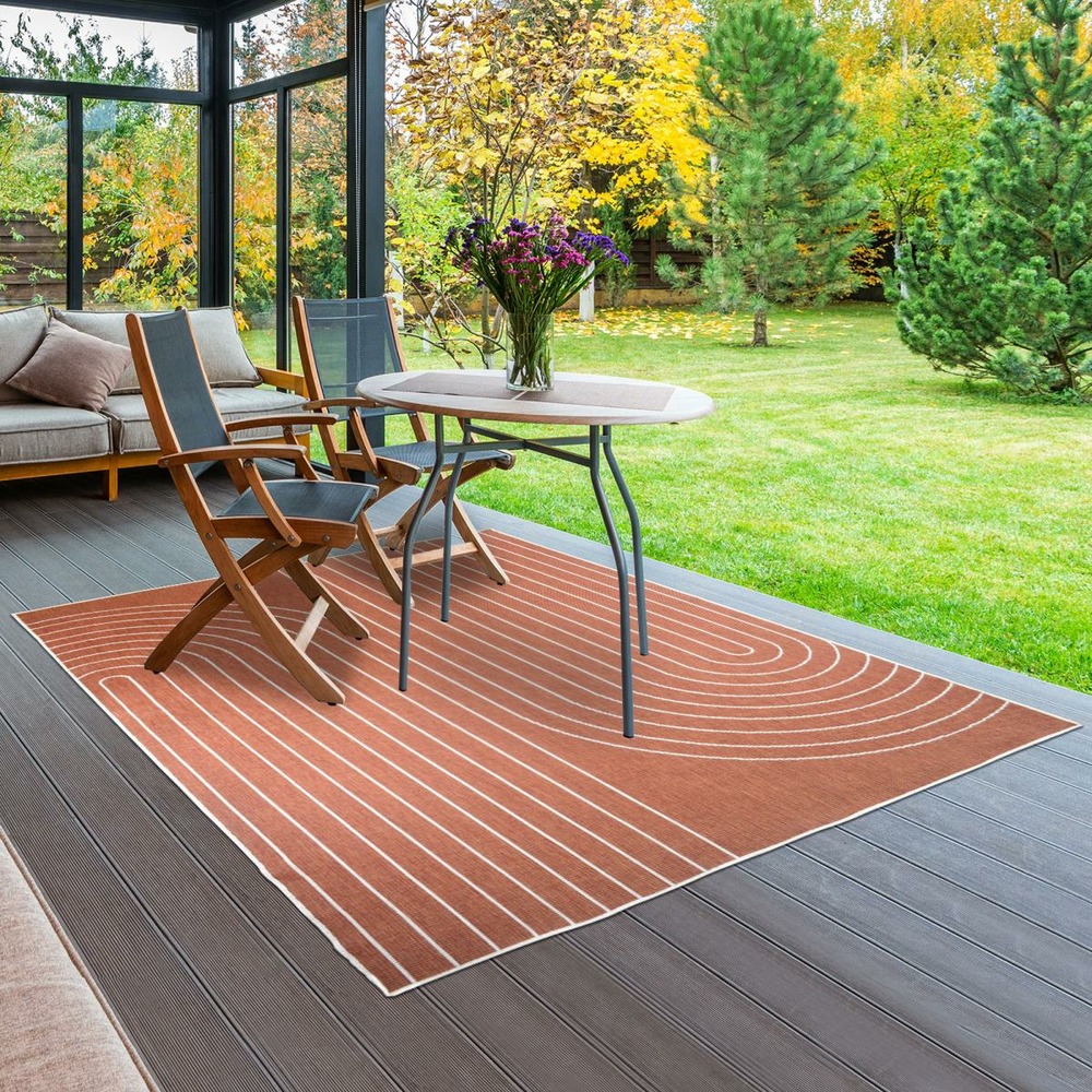 Tapis extérieur, kilim reversible 120x170 lyn2 v reversible terracota et crème