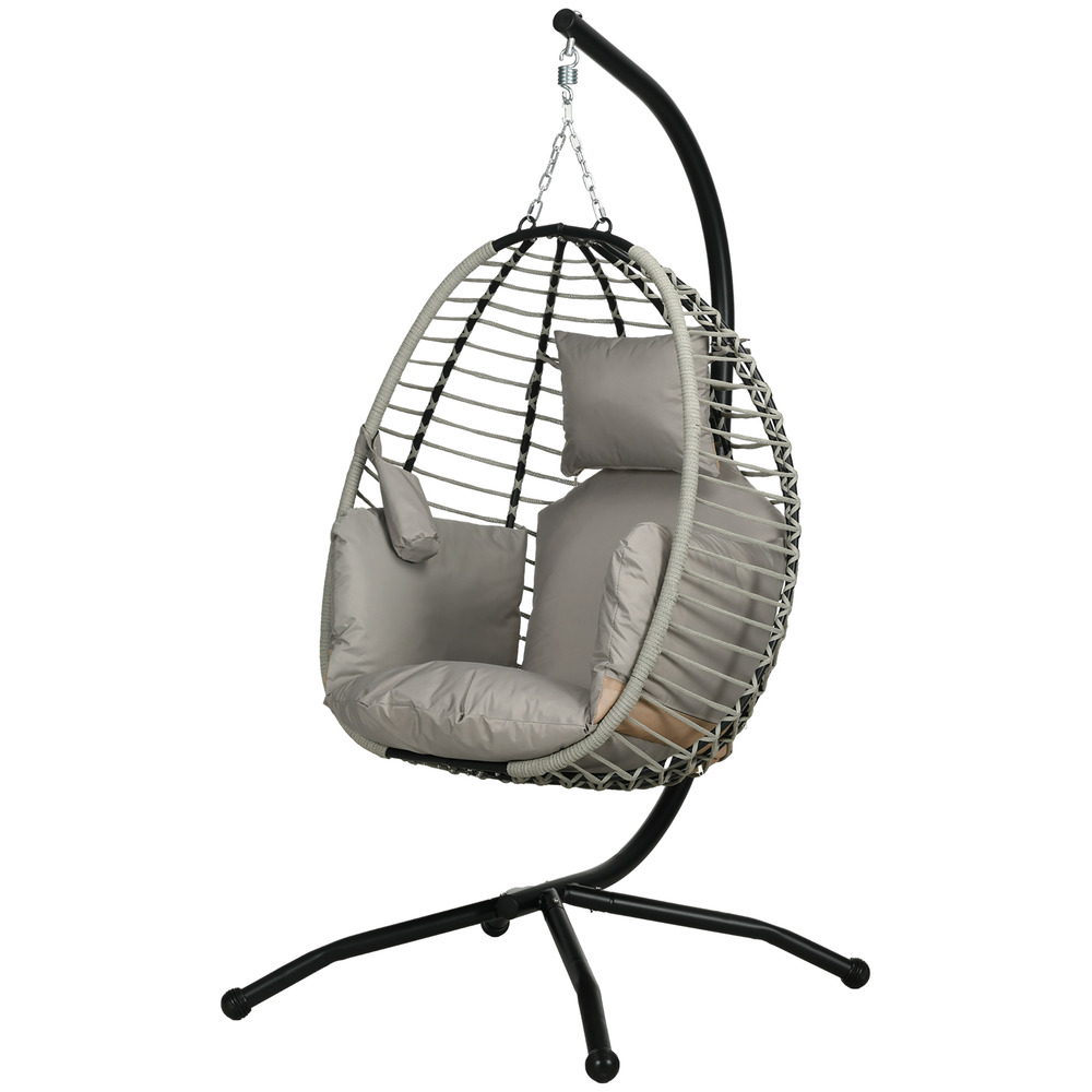 Chaise hamac, coussins d’assise et de dossier, panier pliable, porte-gobelet, cadre métallique, gris