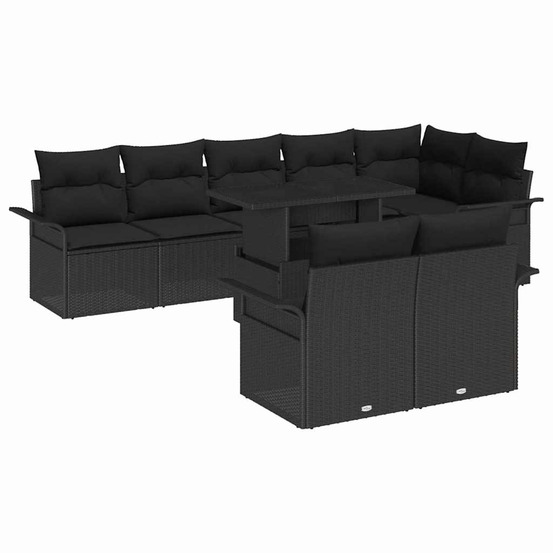 Ensemble de canapé de jardin avec coussin 9 pcs noir poly rotin