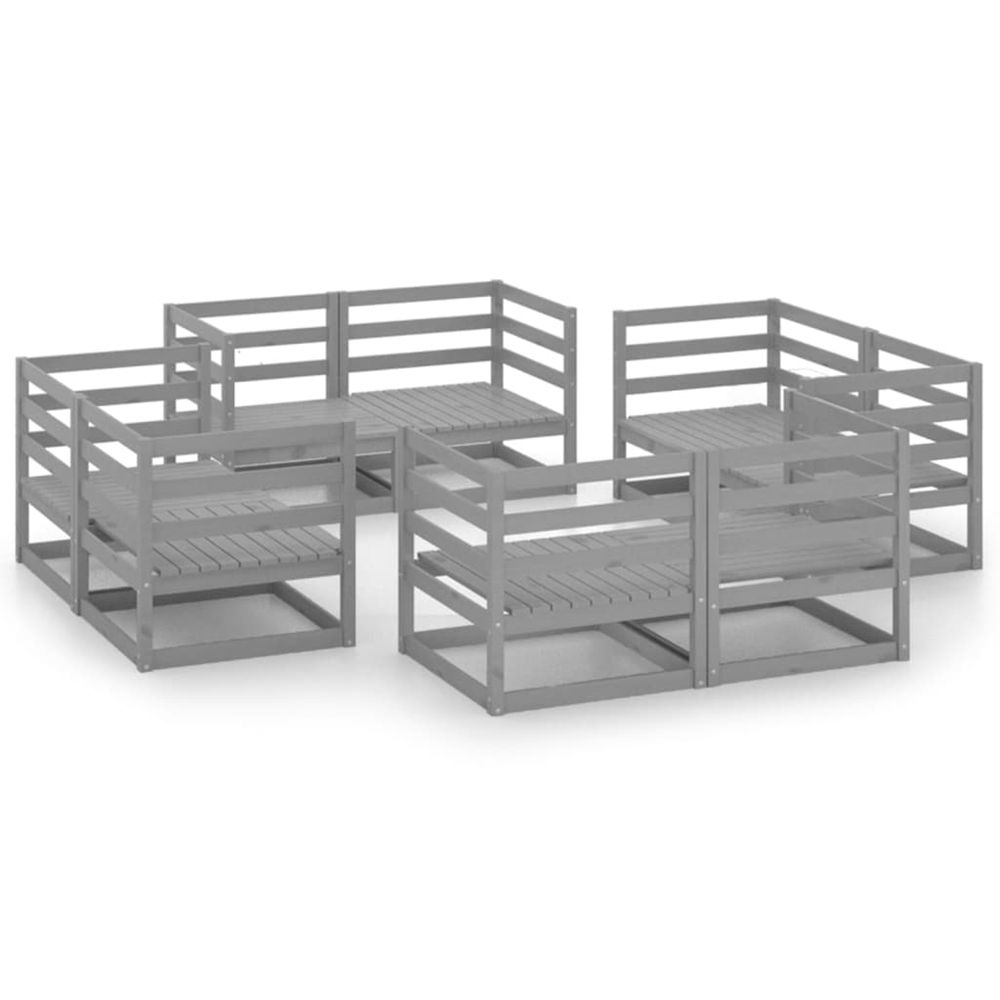 Salon de jardin 8 pcs gris bois de pin massif