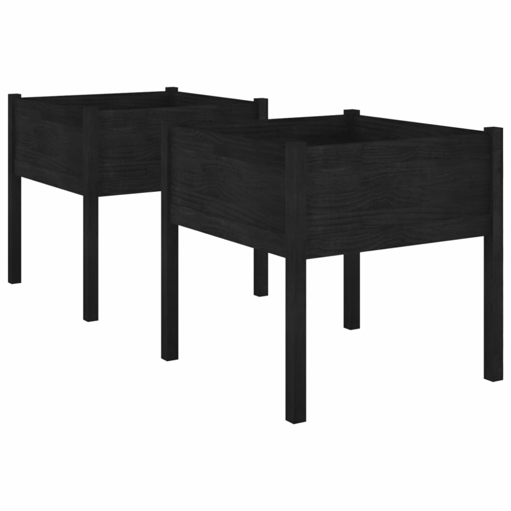 Jardinières 2 pcs noir 70x70x70 cm bois de pin massif