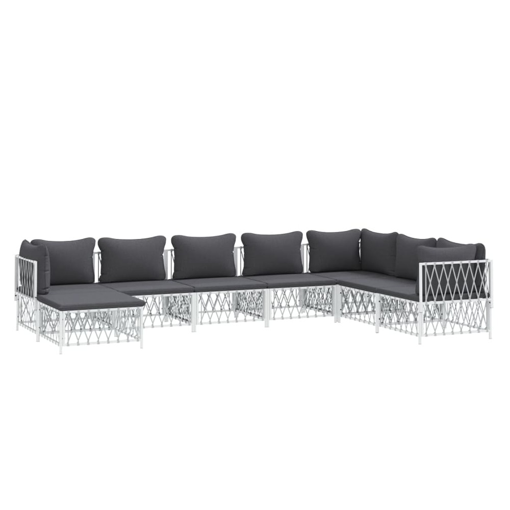 Salon de jardin meuble d'extérieur ensemble de mobilier 8 pièces avec coussins blanc acier
