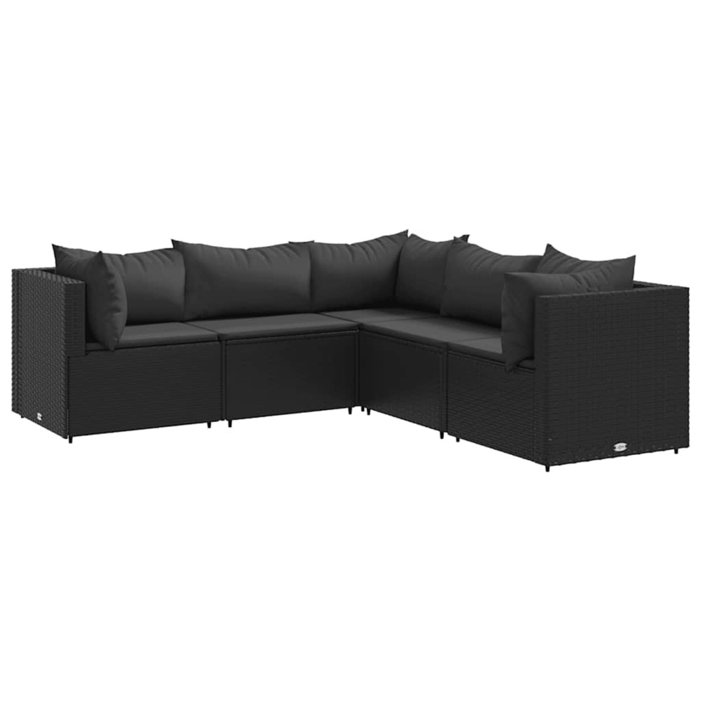 Salon de jardin 5 pcs avec coussins noir résine tressée