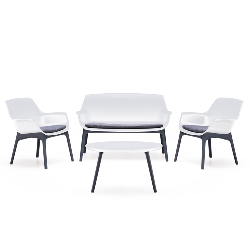 Salon de jardin 4 places blanc avec table basse izmir