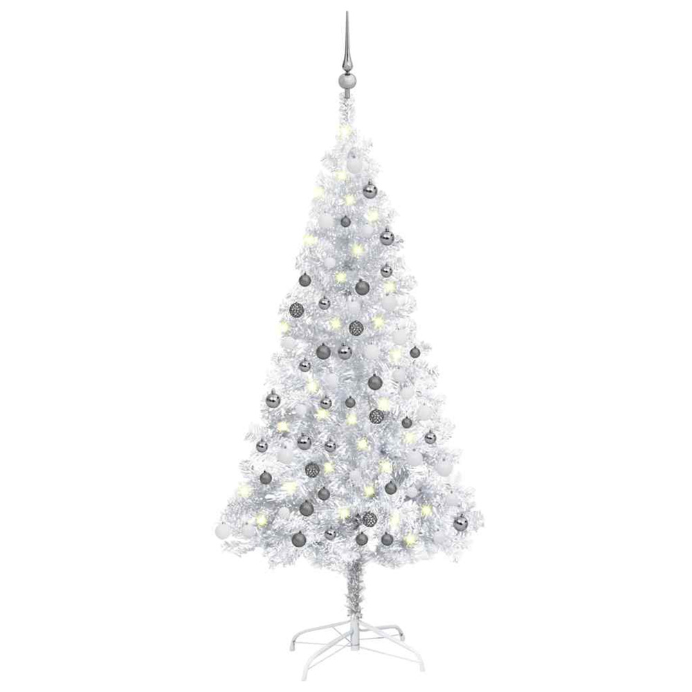 Arbre de noël artificiel pré-éclairé/boules argenté 120 cm pet