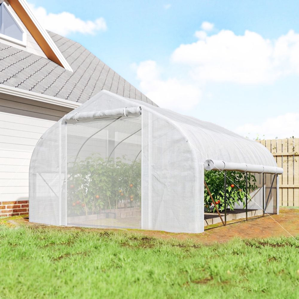 Serre tunnel pe et acier galvanisé 3,95 x 3 x 2 m blanche potager ventilée - comfortxl outdoor living