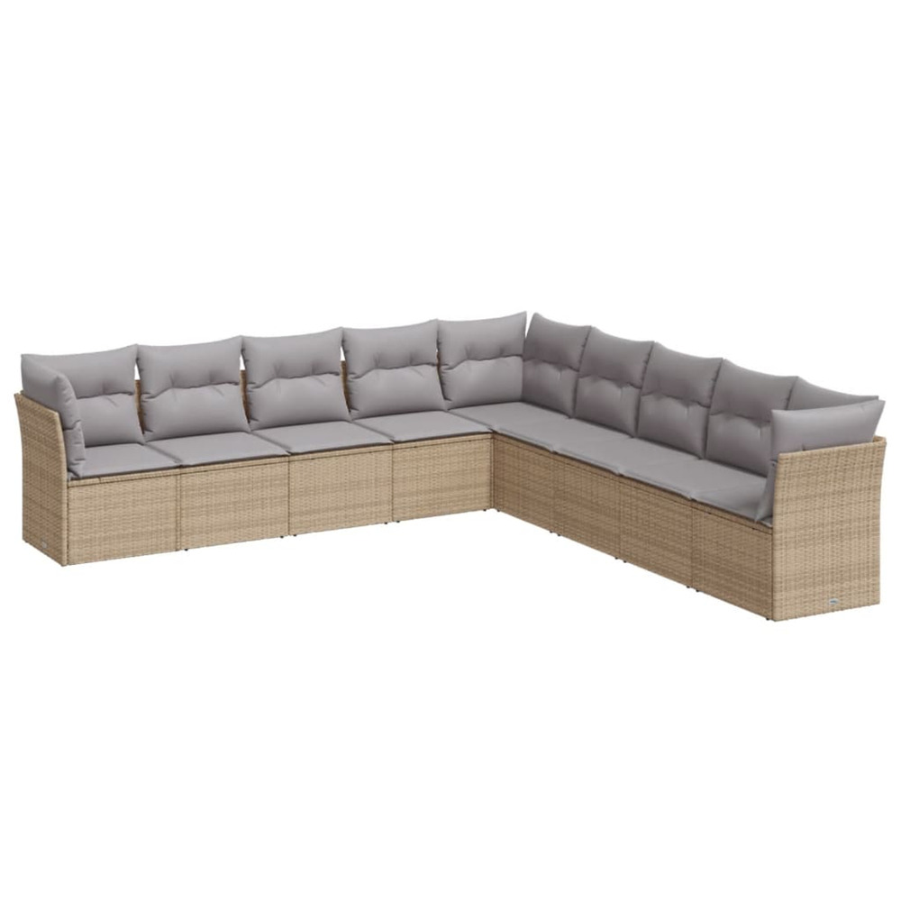 Salon de jardin avec coussins 9 pcs beige résine tressée