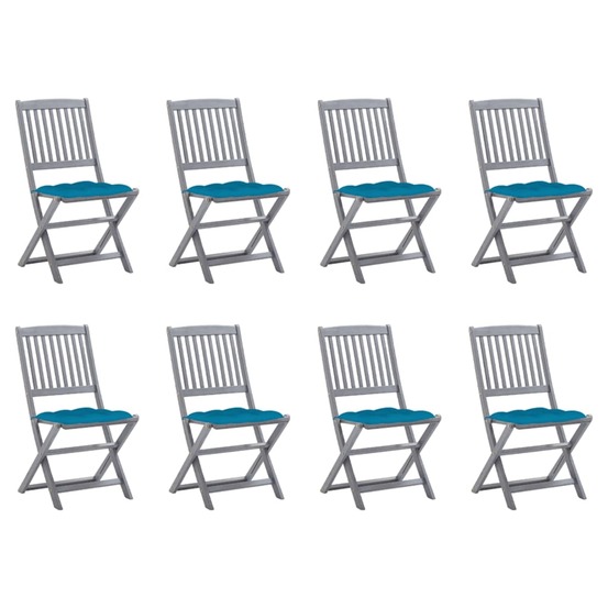 Chaises pliables d'extérieur lot de 8 et coussins bois d'acacia