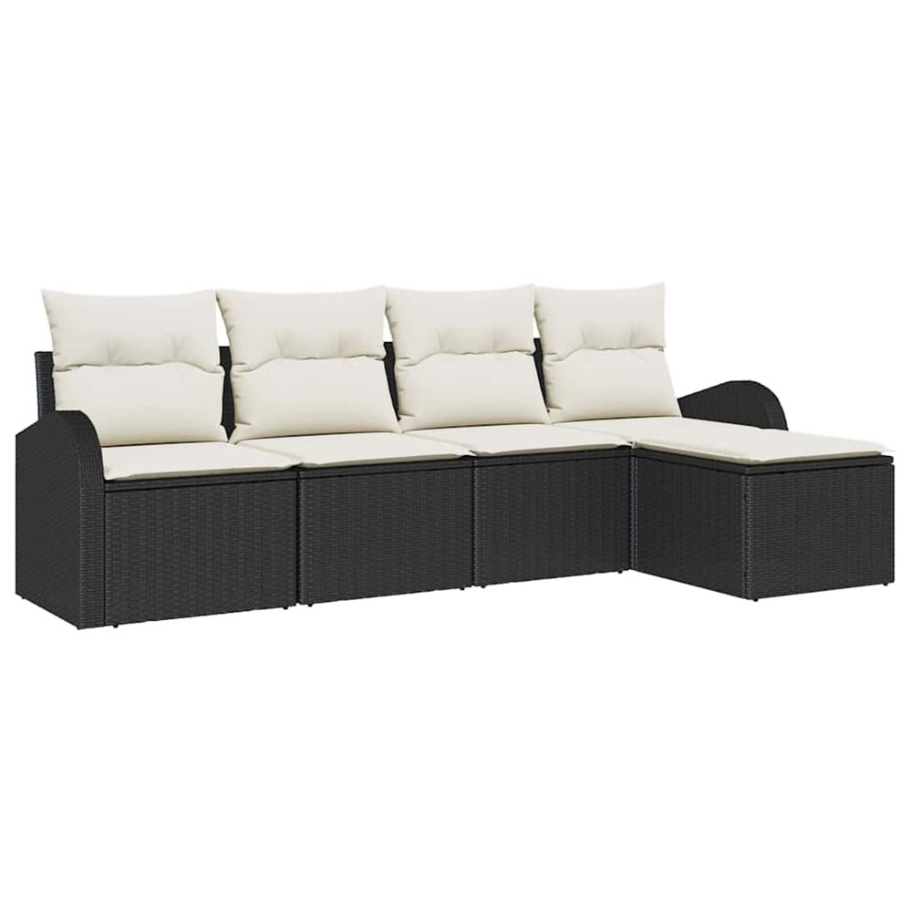 Ensemble de canapés avec coussin 5 pcs noir et blanc polyrotin