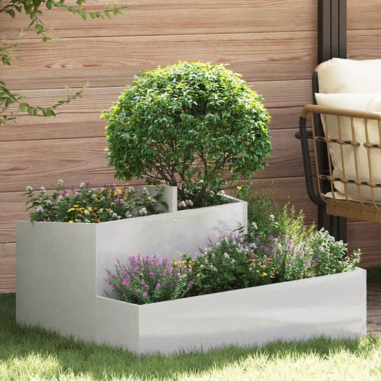 Grand pot de fleurs carré acier inox intérieur extérieur argent 80x80x50 cm