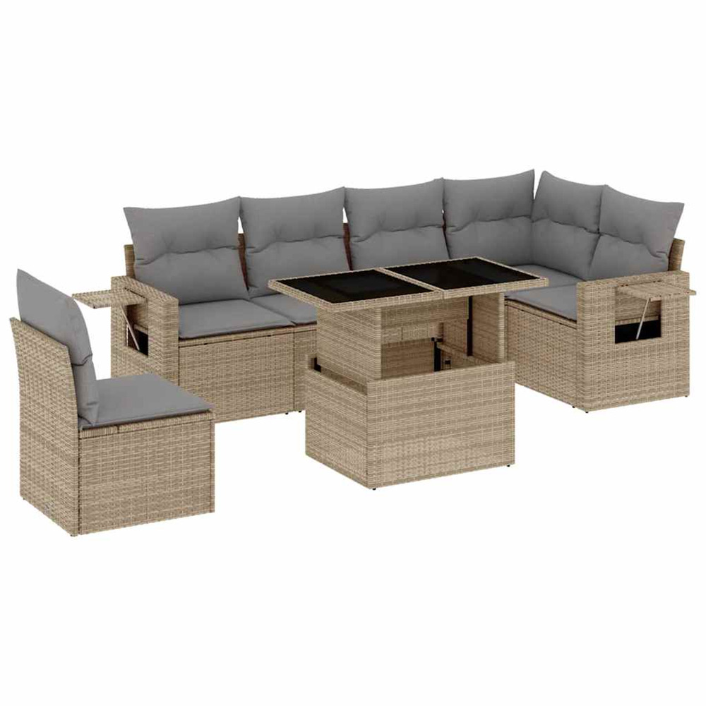 Salon de jardin avec coussins 7 pcs beige résine tressée