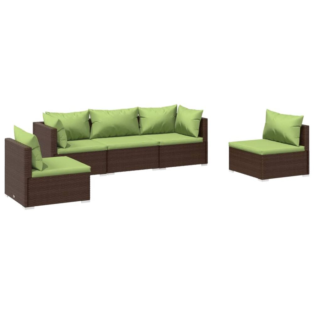 Salon de jardin 5 pcs avec coussins résine tressée marron