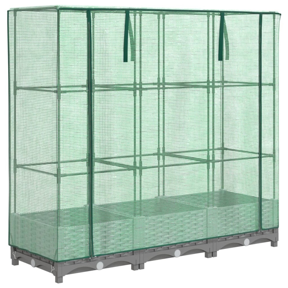 Jardinière bac lit surélevé plantes fleurs terrasse jardin surélevée avec housse aspect rotin 120 x 40 x 123 cm gris clair 02