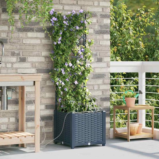 Bac à fleurs haut en acier avec irrigation pour balcon gris 40x40x142 cm