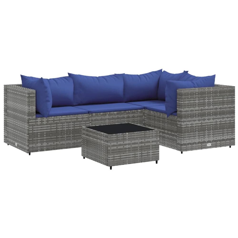 Salon de jardin 5 pcs avec coussins gris résine tressée