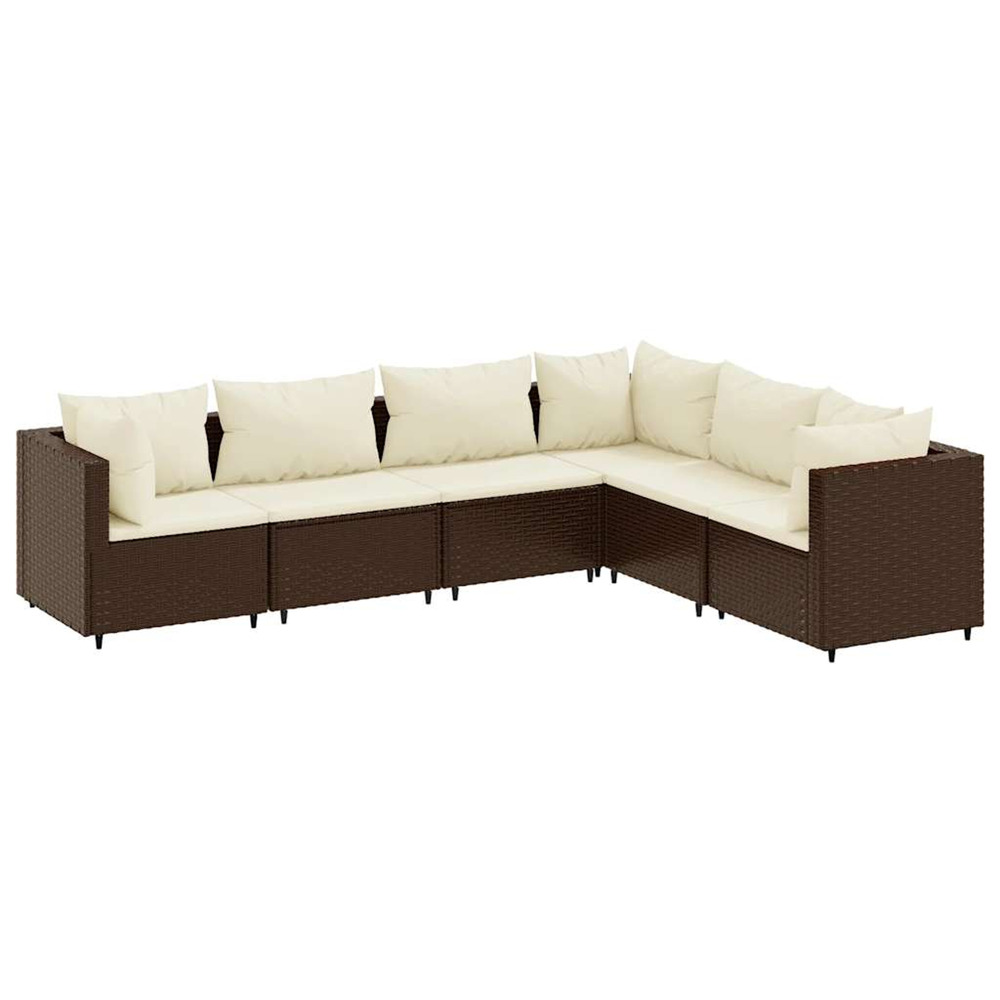 Salon de jardin 6 pcs avec coussins marron résine tressée