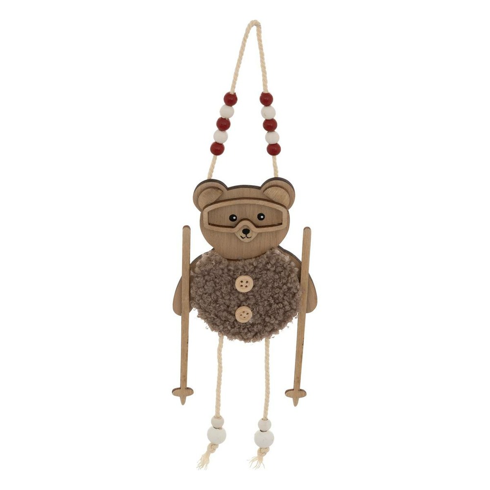 Sujet ourson bâtons de ski bois h. 16cm marron