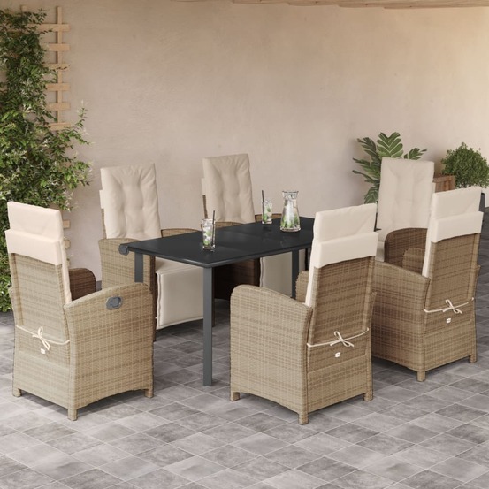 Ensemble à manger de jardin et coussins 7 pcs beige poly rotin