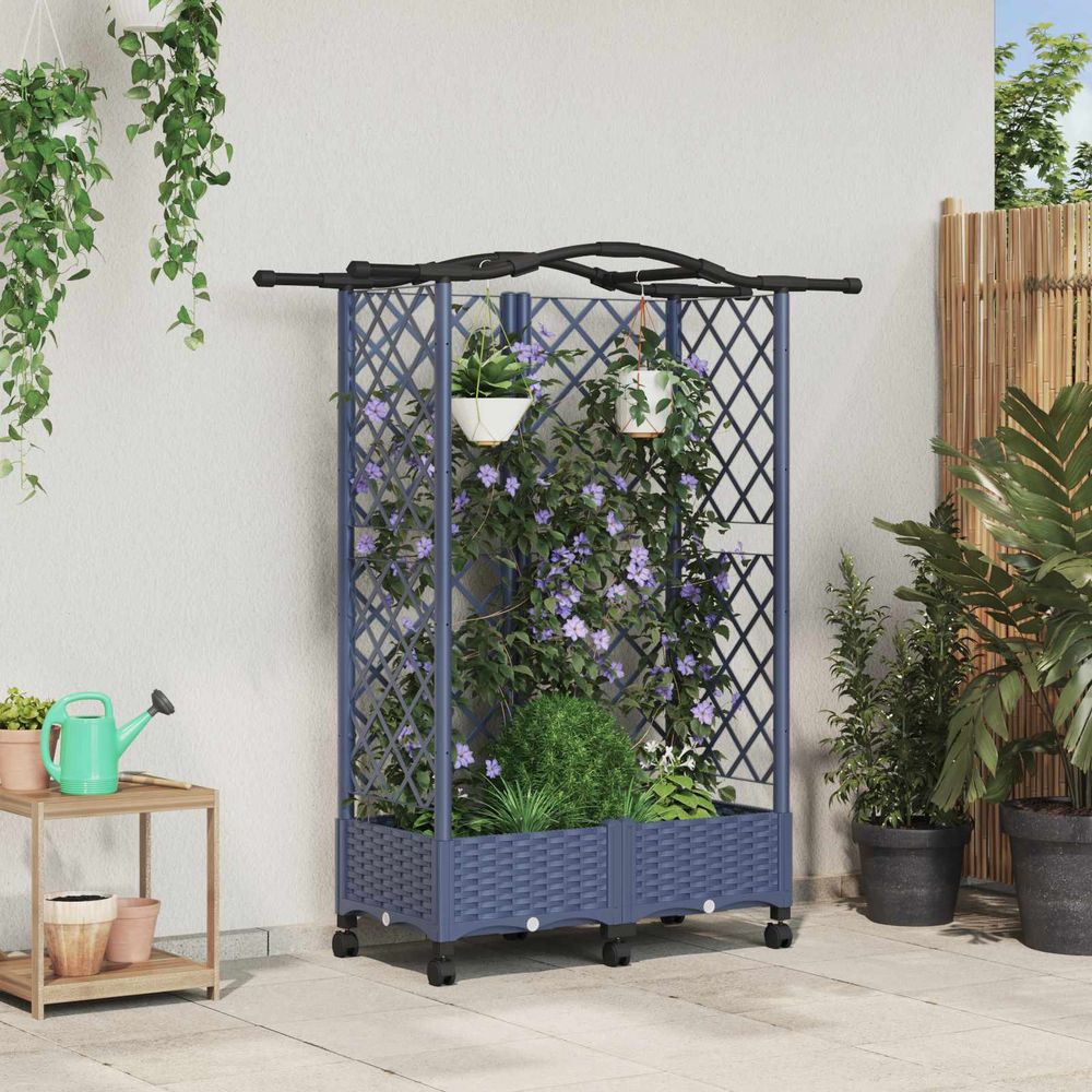 Jardinière surélevée pp jardin treillis et toit gris 129cm
