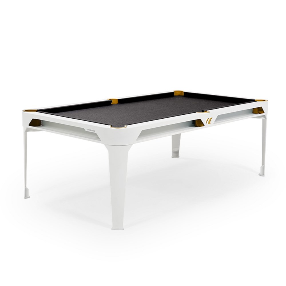 Billard d'extérieur convertible hyphen outdoor blanc / tapis gris foncé / réceptacles : moutarde