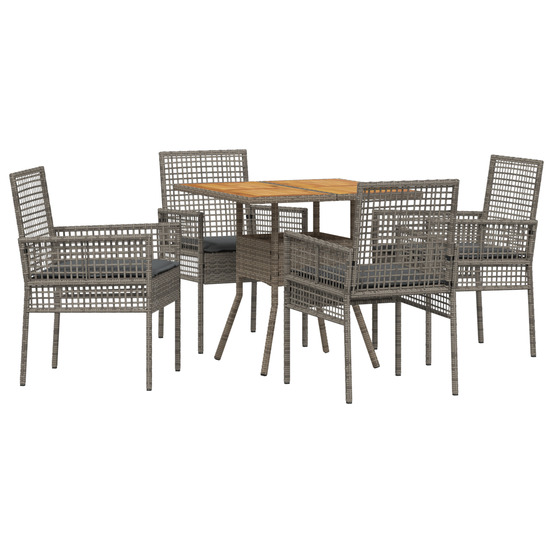 Ensemble de repas de jardin 5 pièces avec coussins, gris, poly rattan