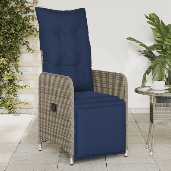 Chaise de jardin inclinable avec coussins en résine tressée grise