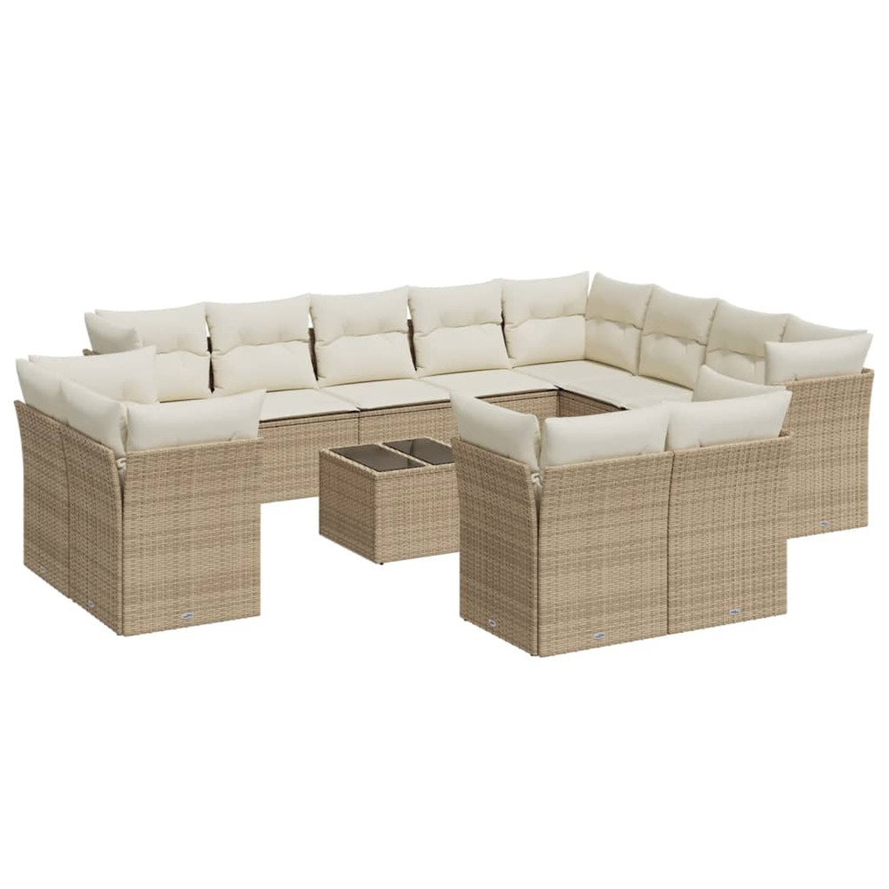 Salon de jardin avec coussins 13 pcs beige résine tressée