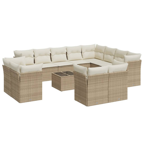 Salon de jardin avec coussins 13 pcs beige résine tressée