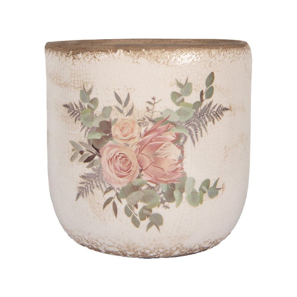 Pot de fleurs céramique beige roses 18x17cm