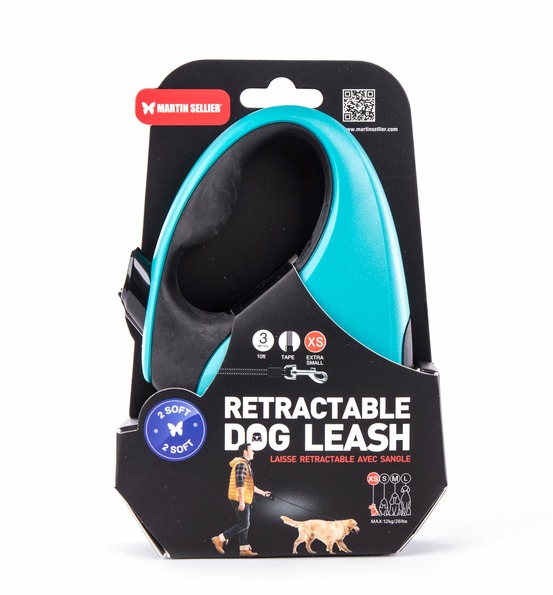 Martin sellier - laisse enrouleur sangle rétractable pour chiens - logo réfléchissant - collection 2 soft