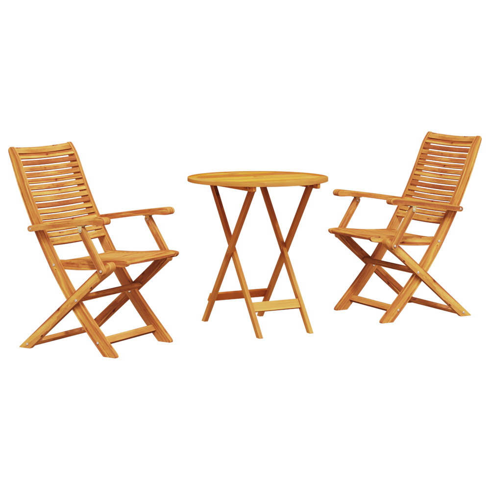 Set de bistro pliable 3 pièces en bois massif d'acacia