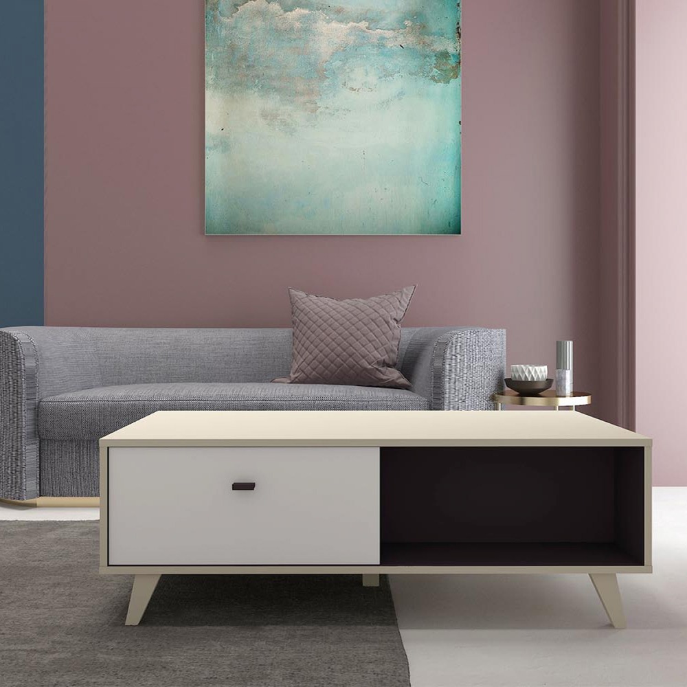 Table basse avec tiroir en bois naturel skadi