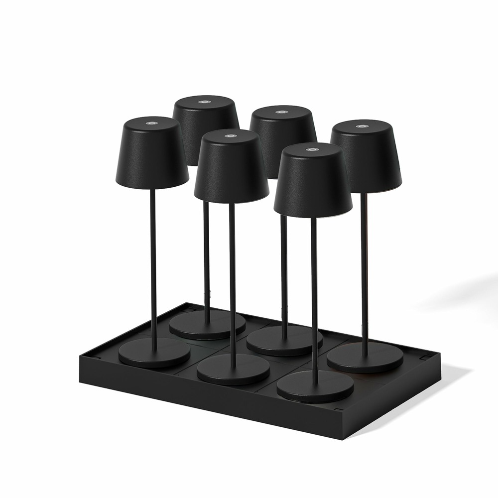 6 lampes led avec plateau de chargement kelly noir metal h38cm