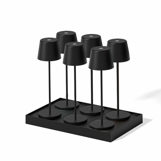 6 lampes led avec plateau de chargement kelly noir metal h38cm