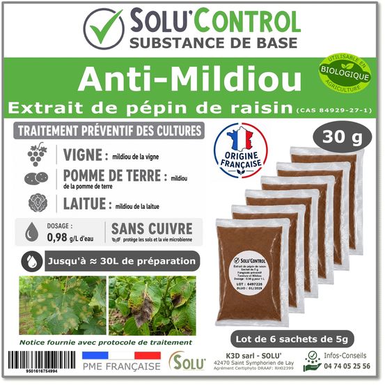 Solu'control extrait de pépins de raisin 30 g - substance de base naturelle - anti mildiou vigne pomme de terre laitue - sans cuivre