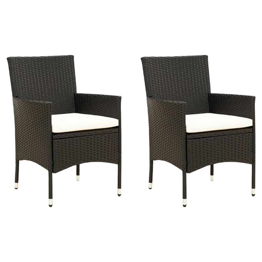 Chaises de jardin lot de 2 avec coussins résine tressée noir