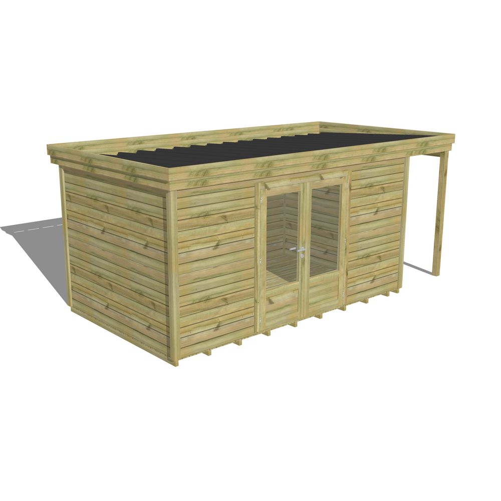 Abri de jardin bois pin traité autoclave 27mm - 5,34x2,64m / 14m2 - bac acier - plancher bois