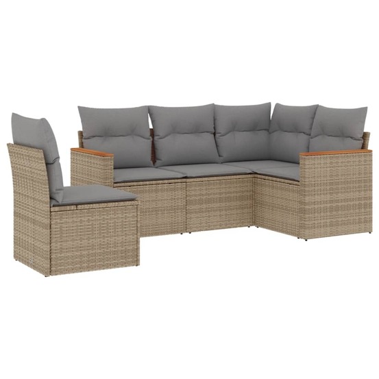 Salon de jardin avec coussins 5 pcs beige résine tressée