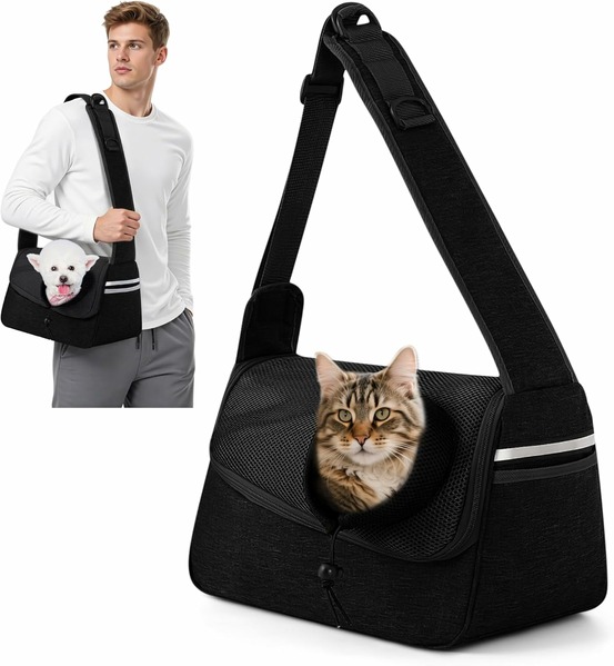Sac de transport ajustable à bandoulière pour animaux noir