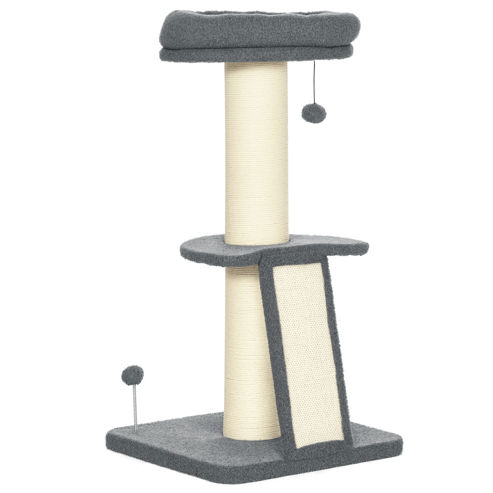 Arbre à chat contemporain bois pour maison repos et jeu 48x48x92cm gris foncé
