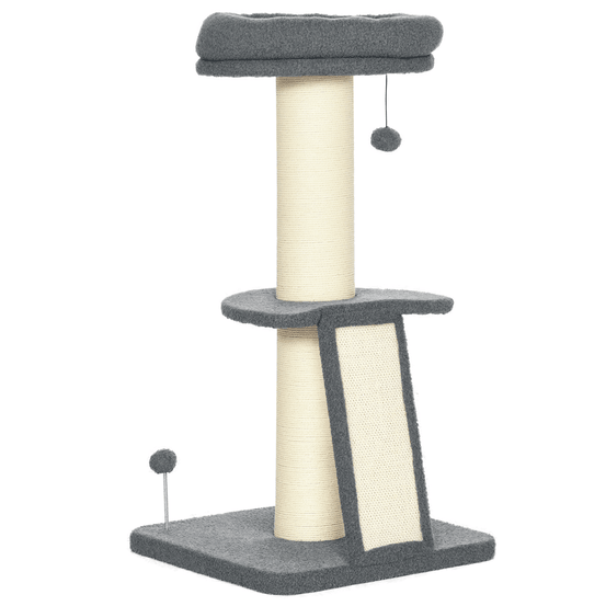 Arbre à chat contemporain bois pour maison repos et jeu 48x48x92cm gris foncé