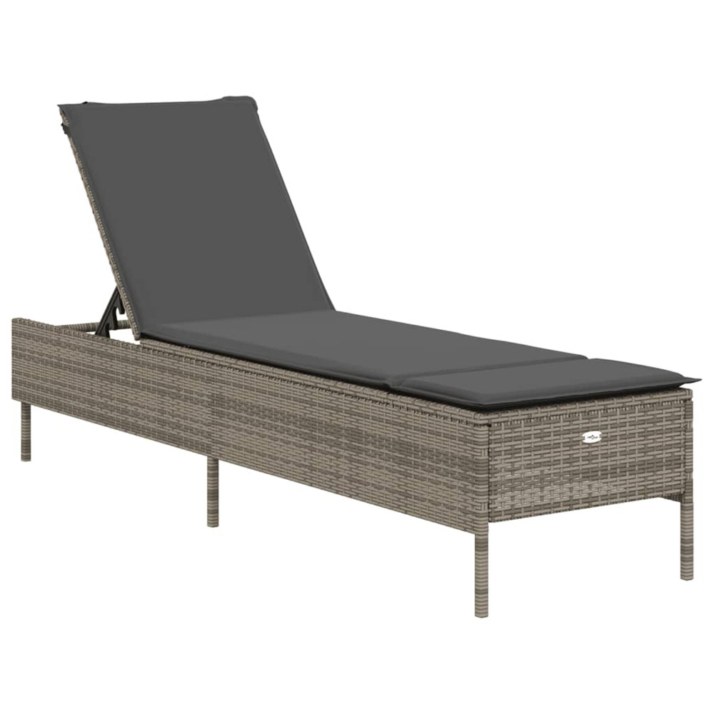 Chaise longue avec coussin gris résine tressée bain de soleil
