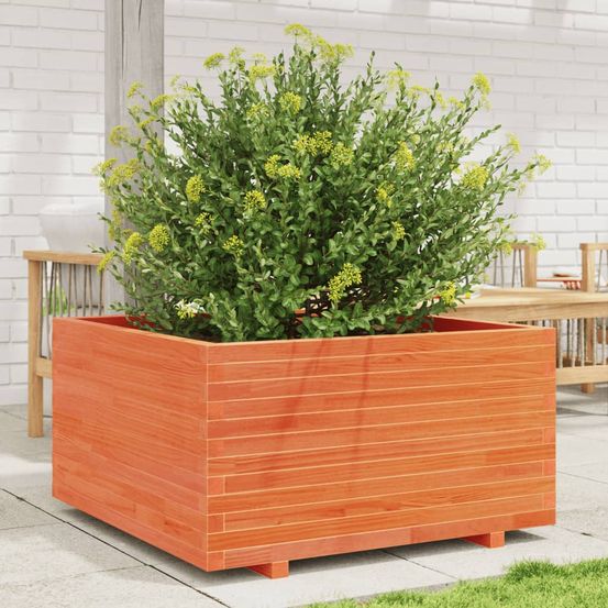 Jardinière carrée bois massif pour jardin terrasse balcon cire marron 90x90cm